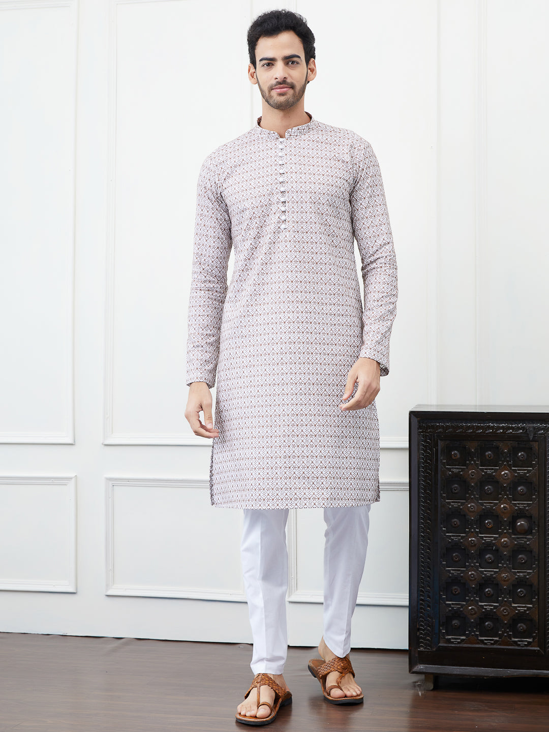 Embroidered Pure Cotton Straight Kurta with Pyjama