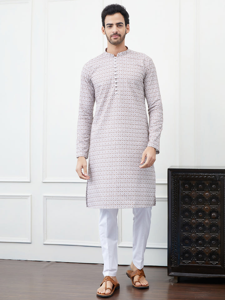 Embroidered Pure Cotton Straight Kurta with Pyjama