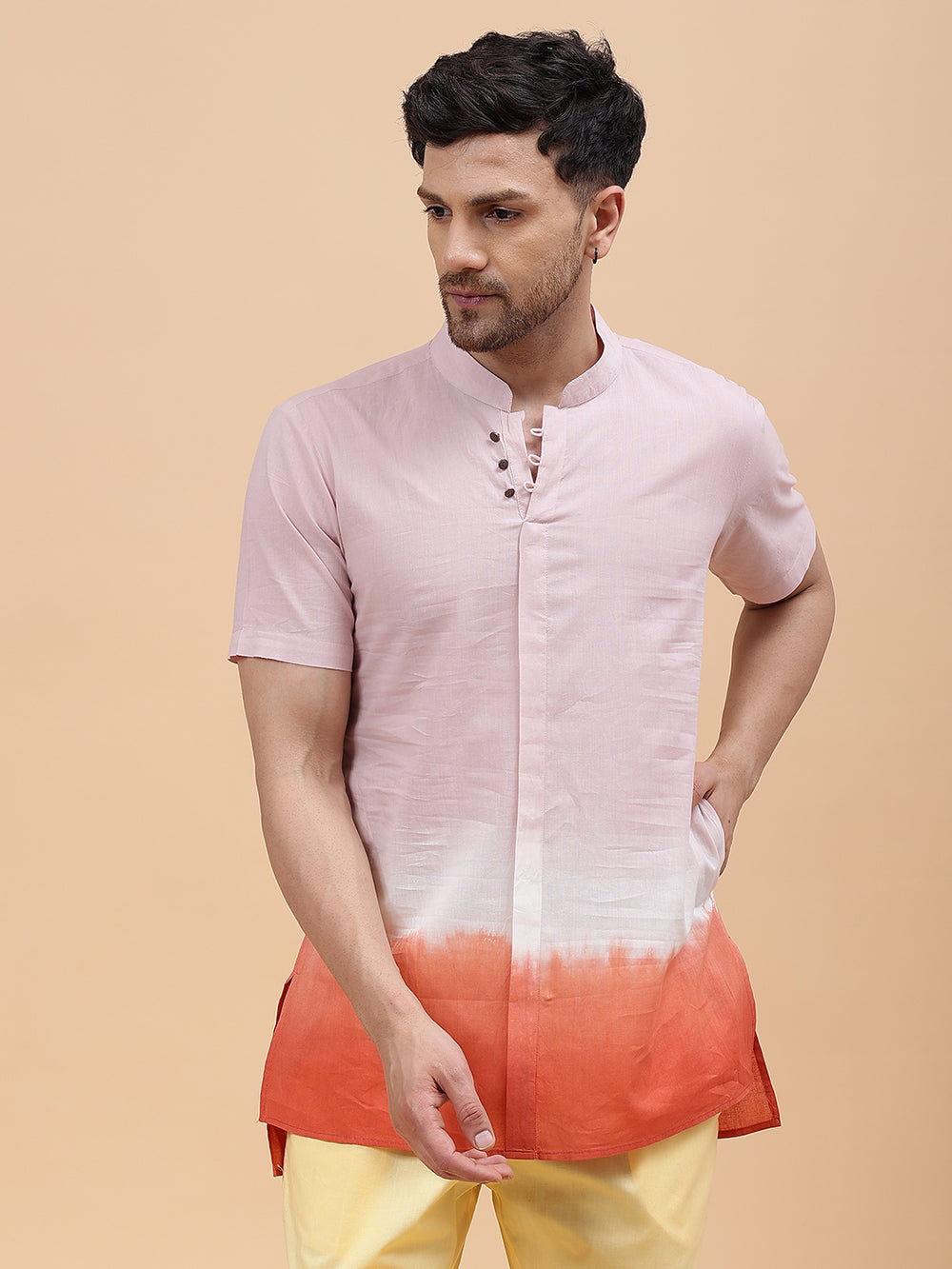 Ombre Dyed Pure Cotton Short Kurta with Pyjama – Pink