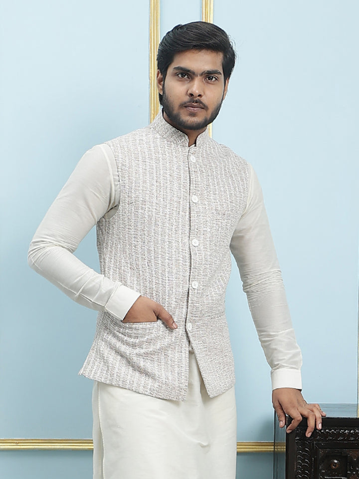 Solid Handwoven Pure Cotton Nehru Jacket
