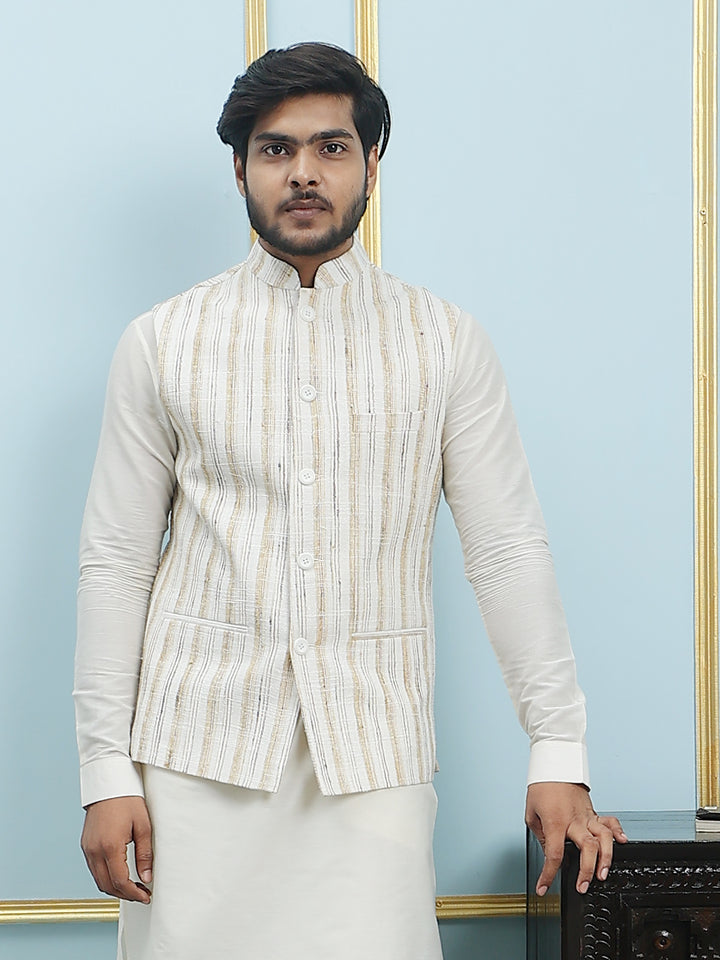 Solid Handwoven Pure Cotton Nehru Jacket