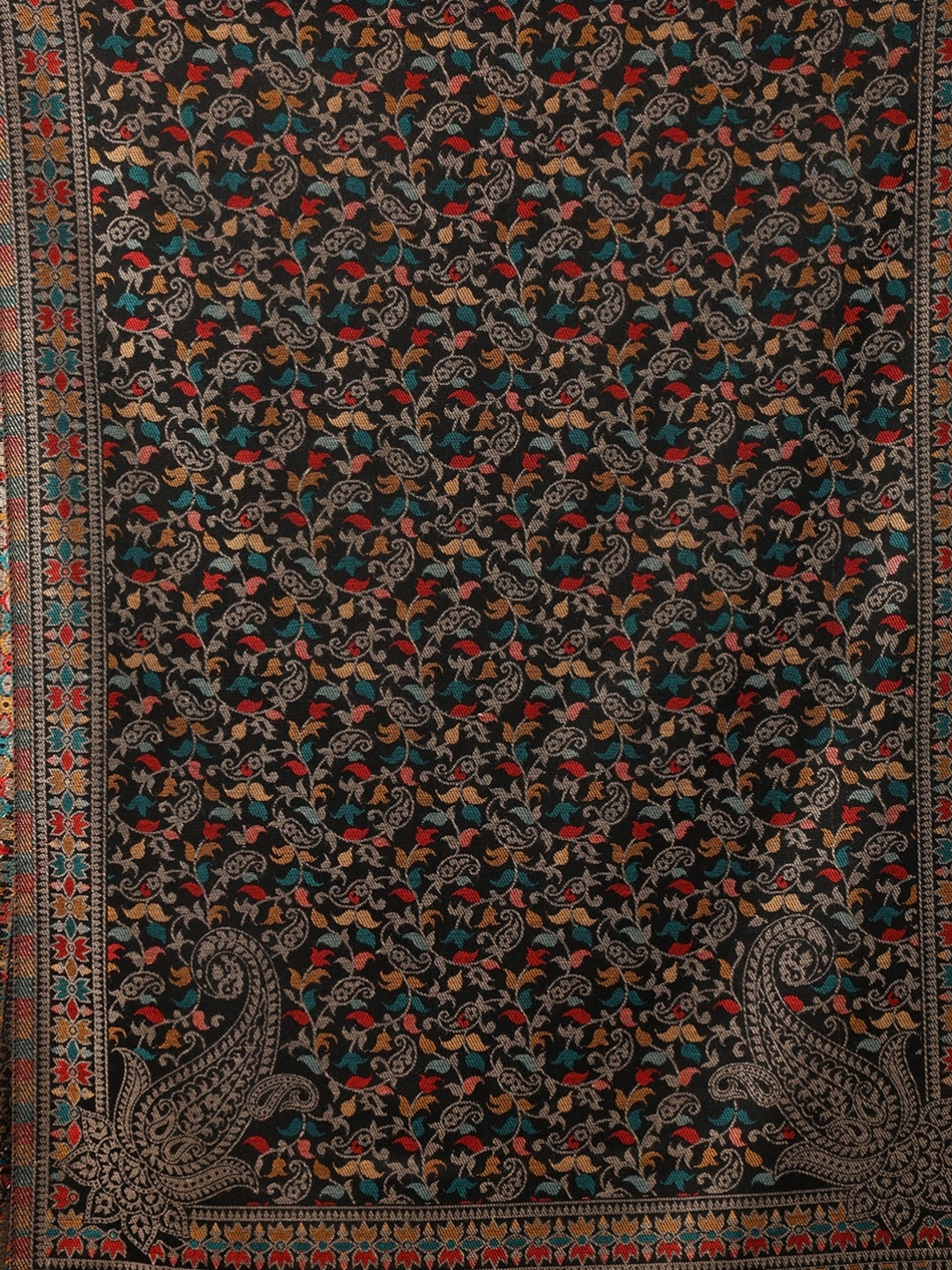 Tweedle Men’s Ethnic Kashmiri Kani Stole/ Scarf - Black - 28 x 80 inches