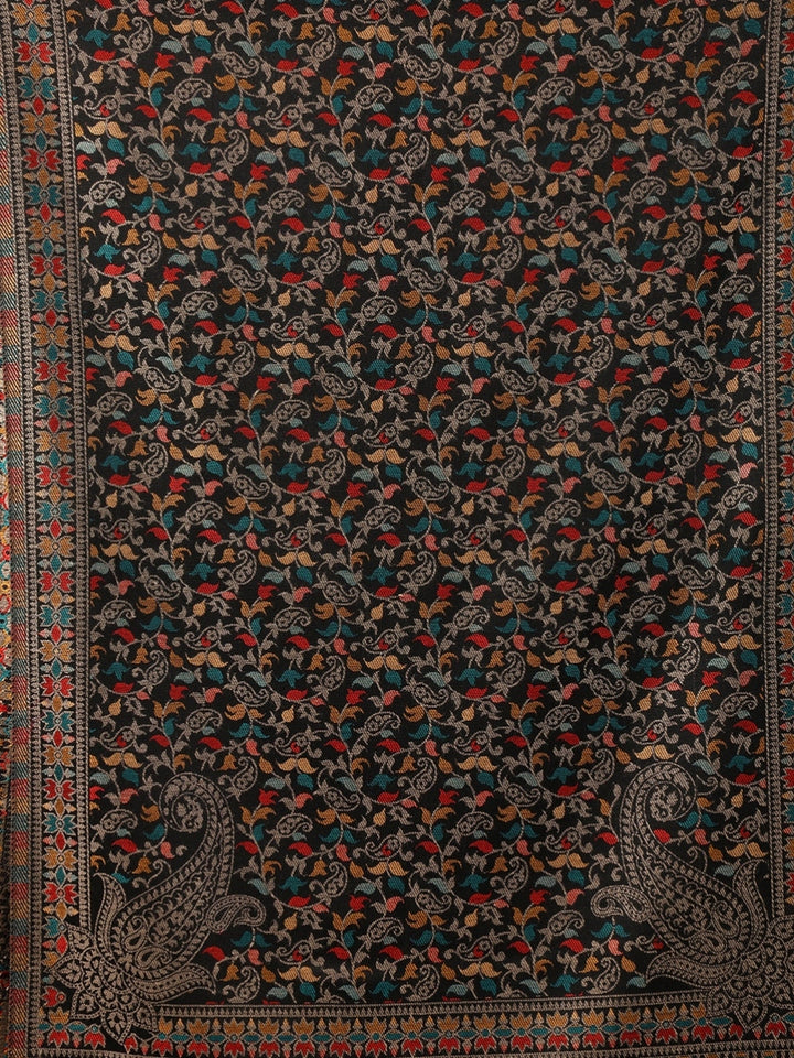 Tweedle Men’s Ethnic Kashmiri Kani Stole/ Scarf - Black - 28 x 80 inches