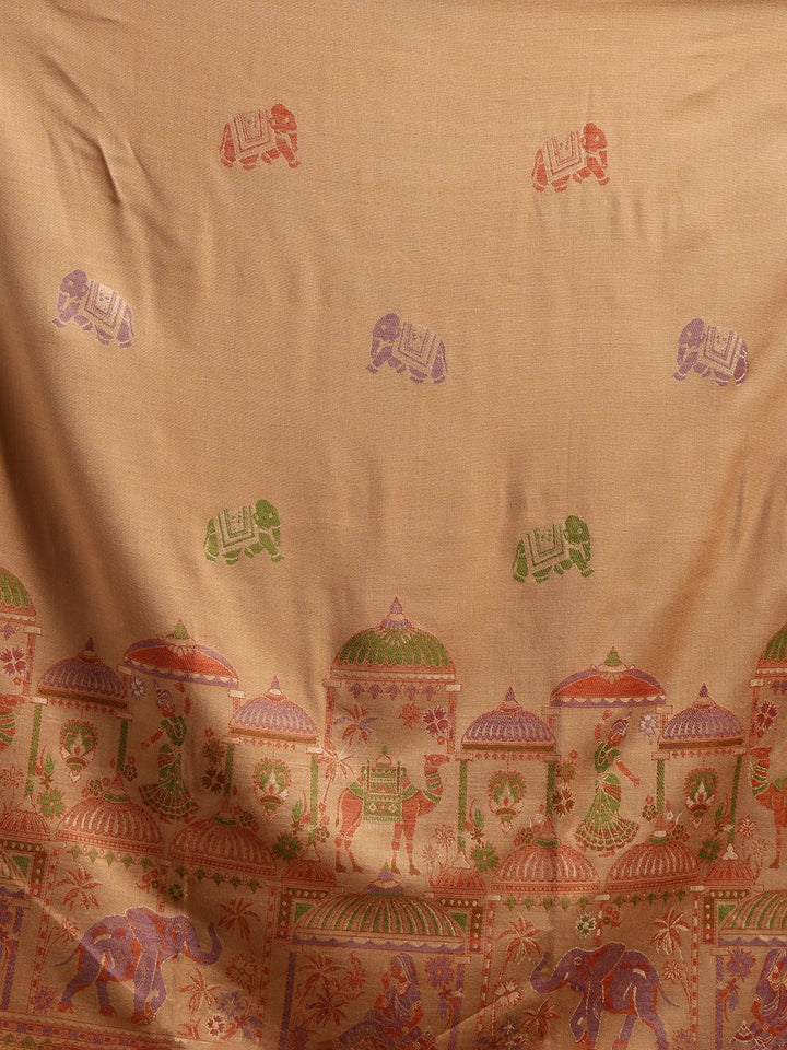 Tweedle Men’s Mahotsav Ethnic Design Zari Shawl, Faux Wool - Beige - 40 x 80 inches