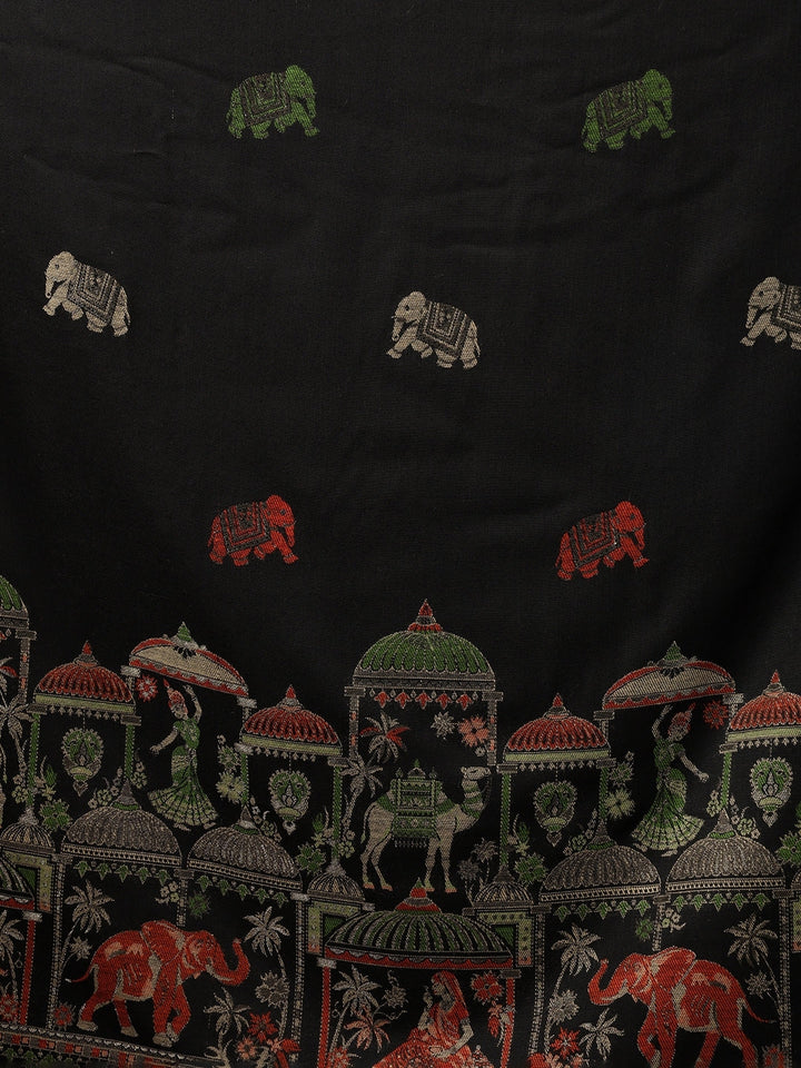 Tweedle Men’s Mahotsav Ethnic Design Zari Shawl, Faux Wool - Black - 40 x 80 inches