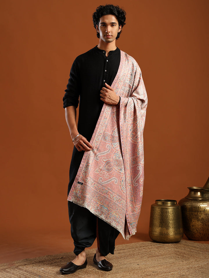 Tweedle Men’s Ruhani Kashmiri Kani Shawl |Pashmina Style Stole for Winters - White