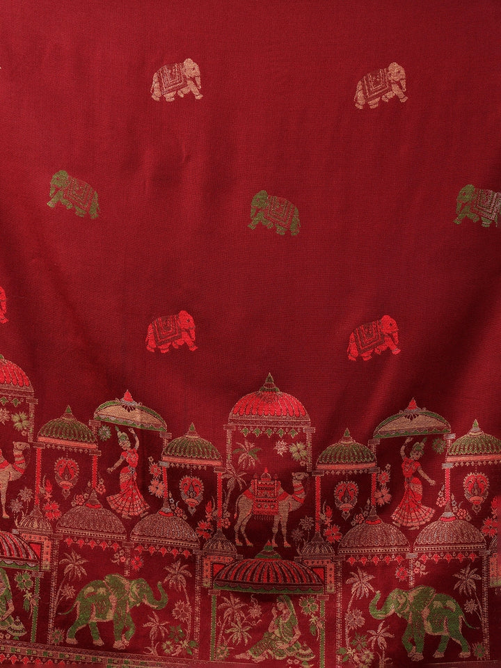 Tweedle Men’s Mahotsav Ethnic Design Zari Shawl, Faux Wool - Maroon - 40 x 80 inches
