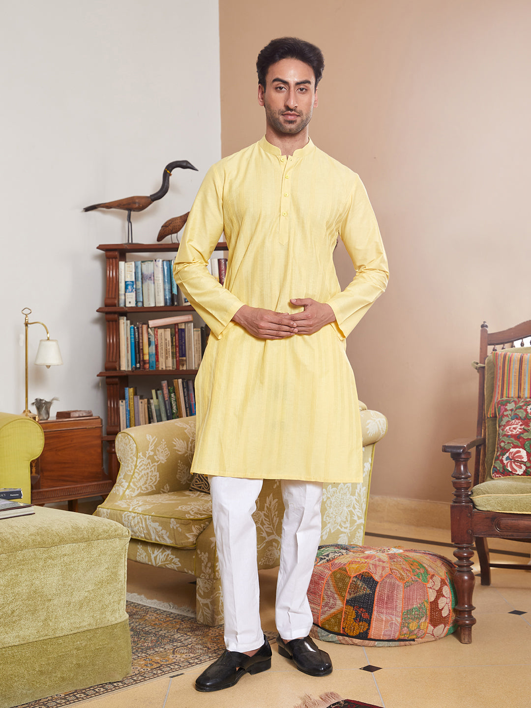 Pintuck Cotton Silk Straight Kurta with Pyjama