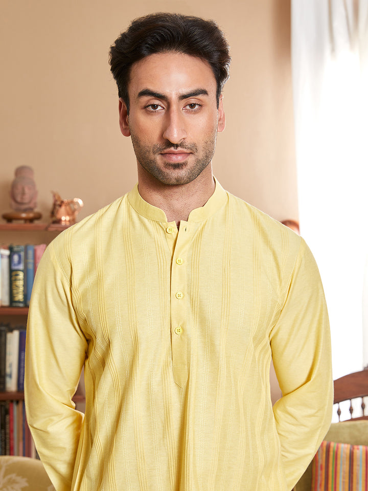 Pintuck Cotton Silk Straight Kurta with Pyjama