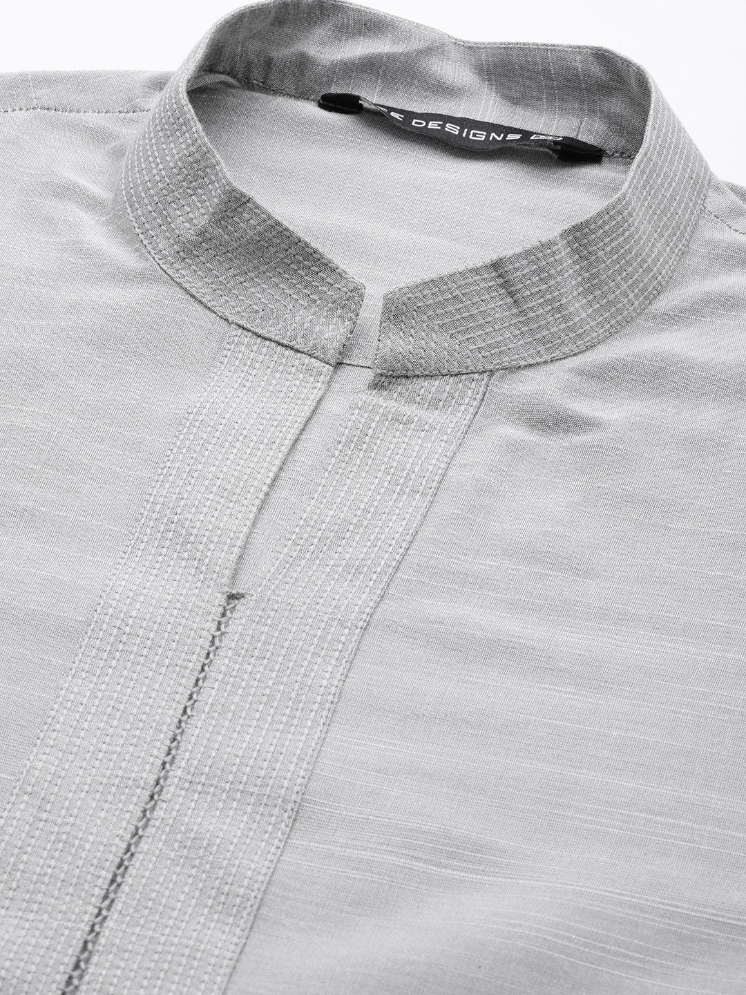 Men Grey Cotton Slik Straight Kurta With Pyjama
