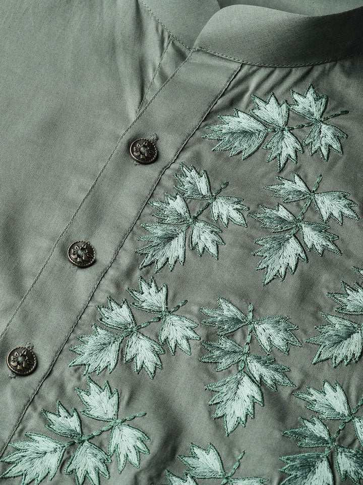 Olive Embroidered Straight Kurta