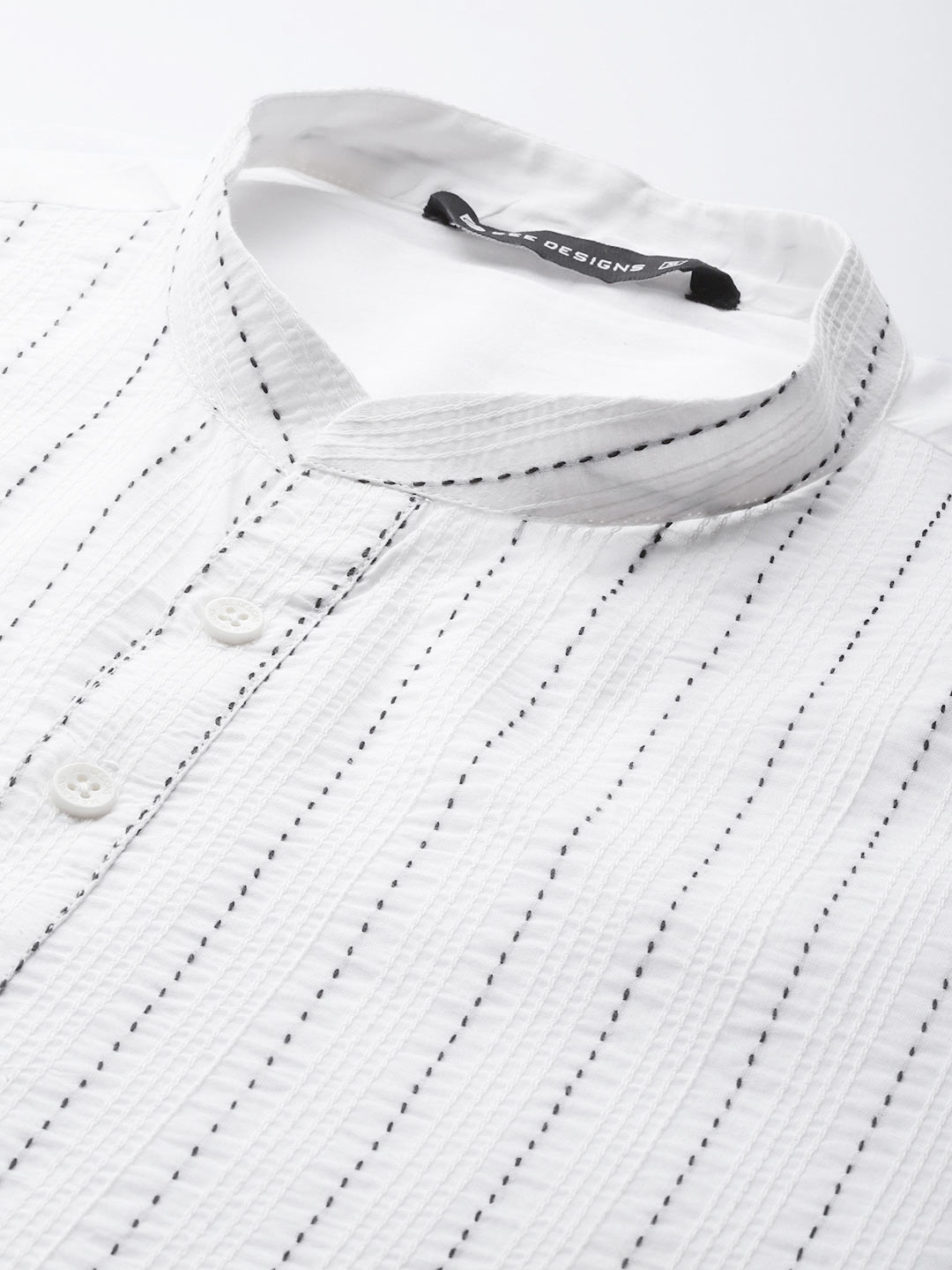 Men's White Cotton Pintex Design Threadwork Kurta