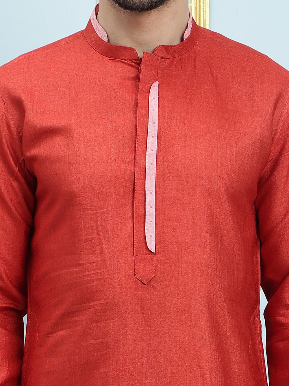 Solid Cotton Silk Straight Kurta with Pyjama – Orange