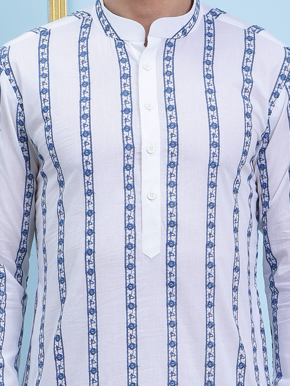 Embroidered Pure Cotton Straight Kurta with Pyjama – White