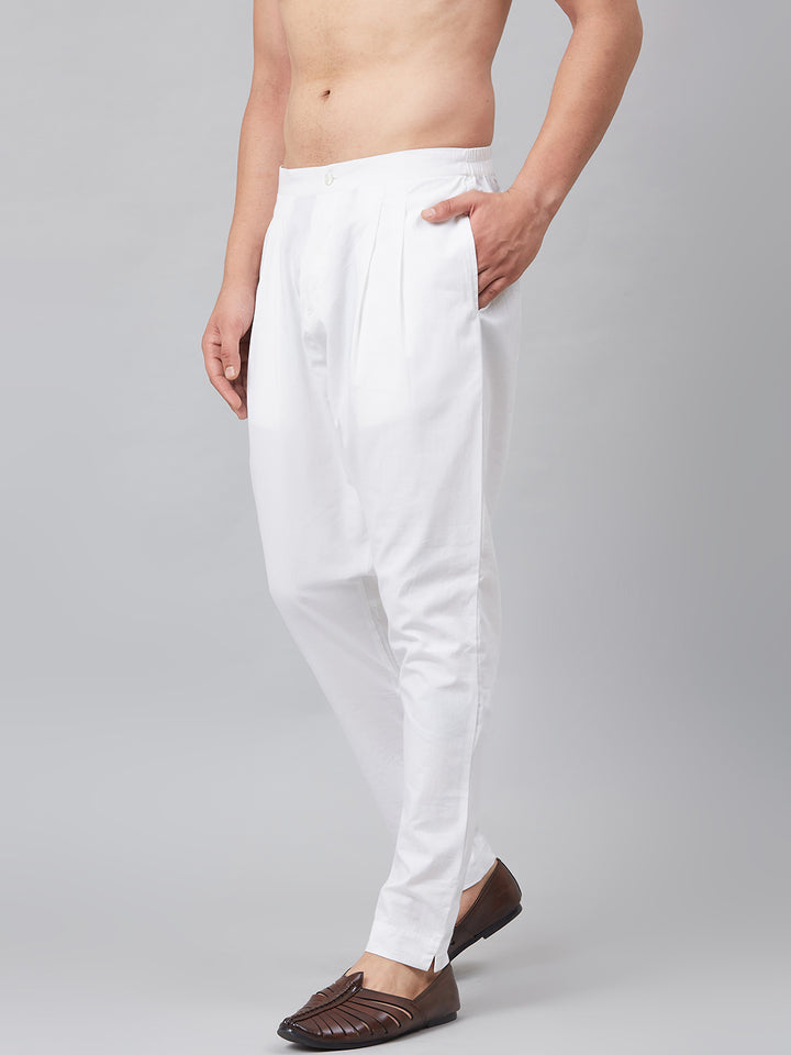 Combo Pack of 2: White Solid Cotton Pyjama and Cotton Trouser