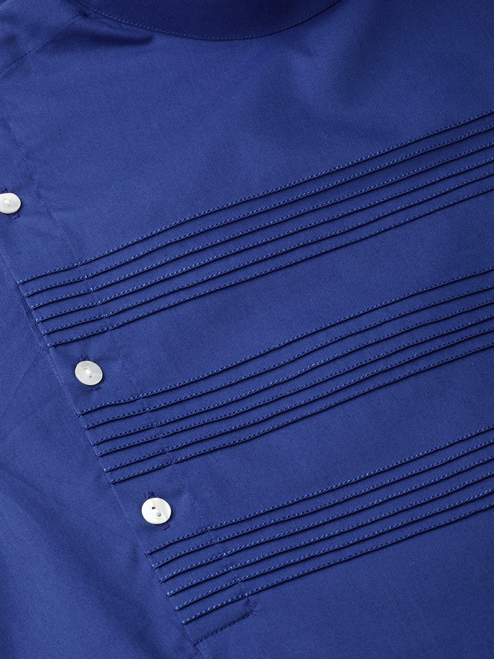 Royal Blue Solid Straight Kurta With Yoke Thread Work With Kurta Pyjama