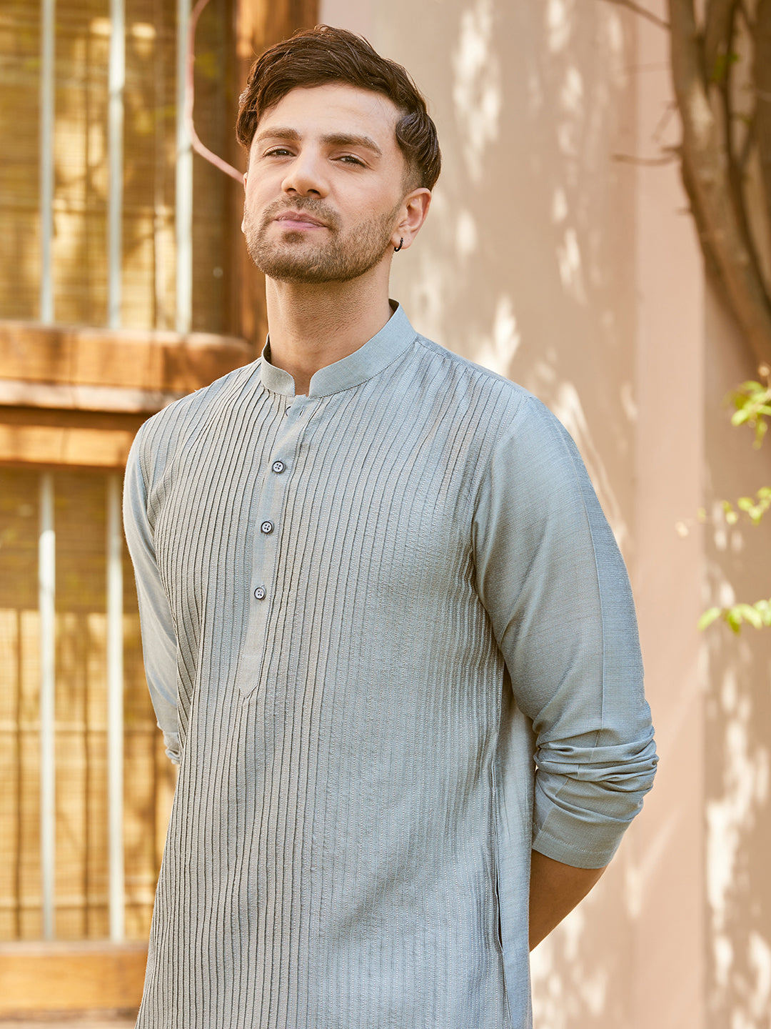 Pintuck Cotton Silk Straight Kurta