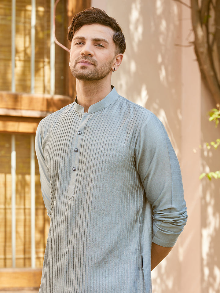 Pintuck Cotton Silk Straight Kurta