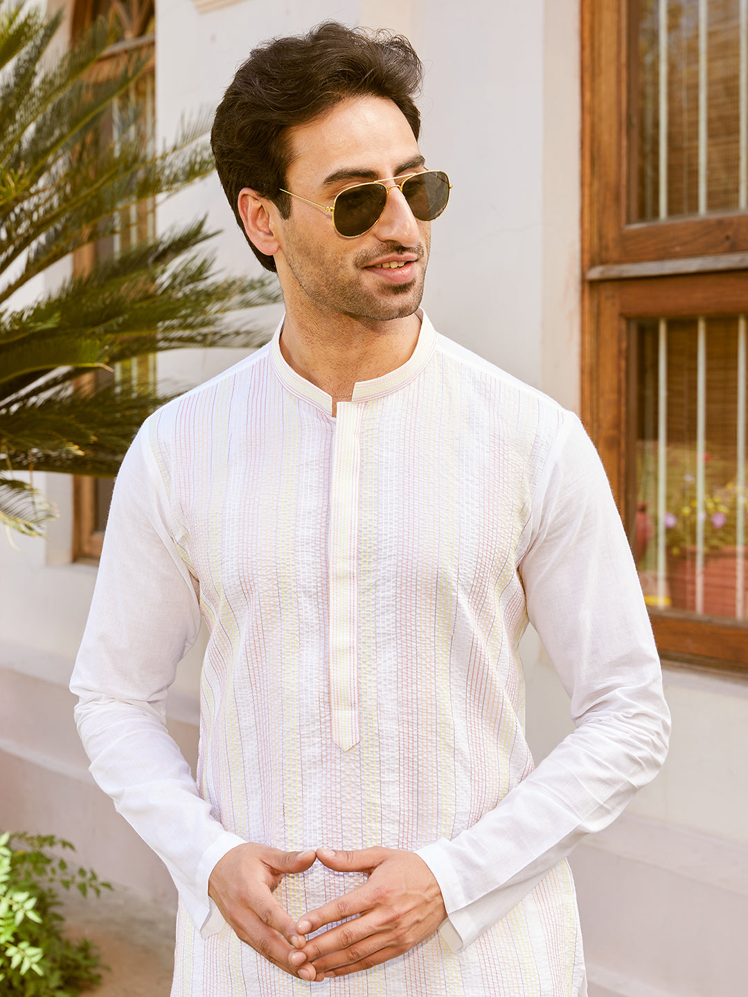 Thread Worked Pure Cotton Straight Kurta with Pyjama