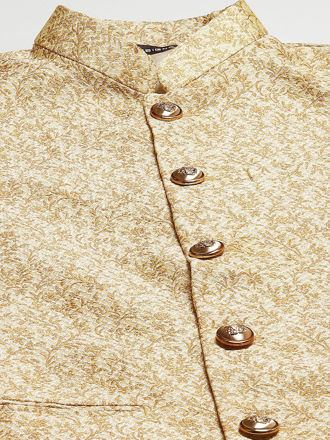 Men Gold & White Woven Jacquard Nehru jacket