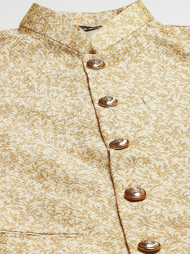 Men Gold & White Woven Jacquard Nehru jacket