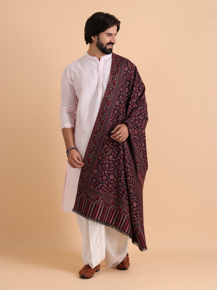 Tweedle Menâ€™s Traditional Kani Shawl for Winters - Navy Blue, Size - 40 x 80 inches