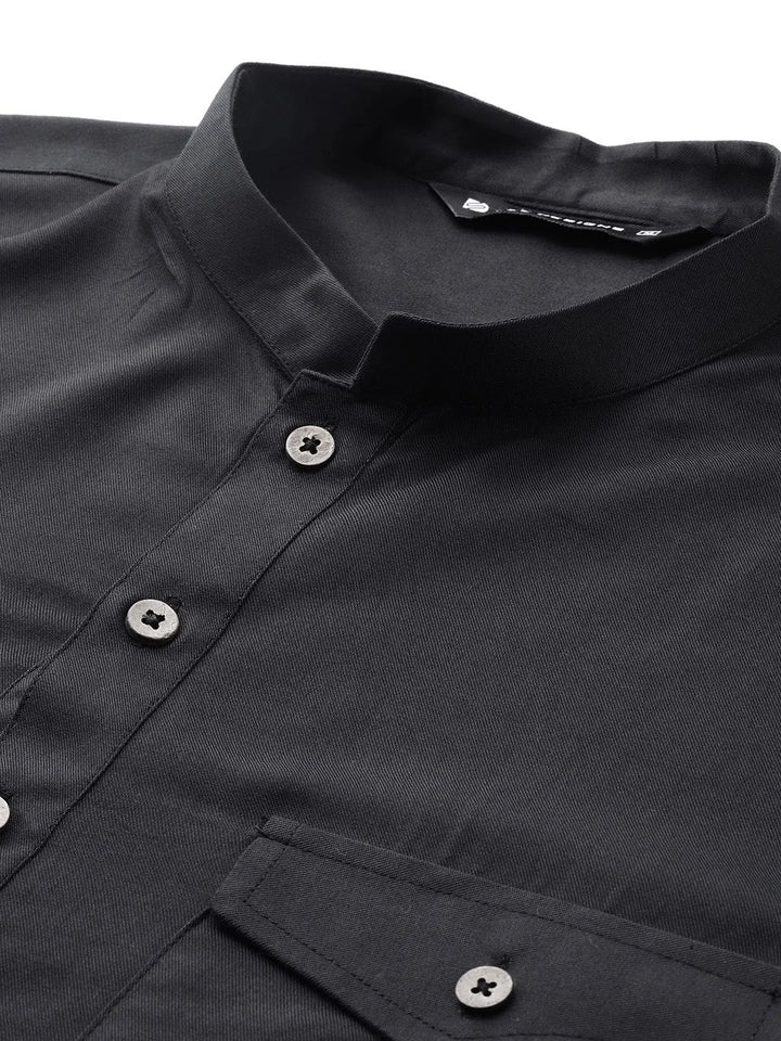 Men's Black Rayon Solid Pathani Set