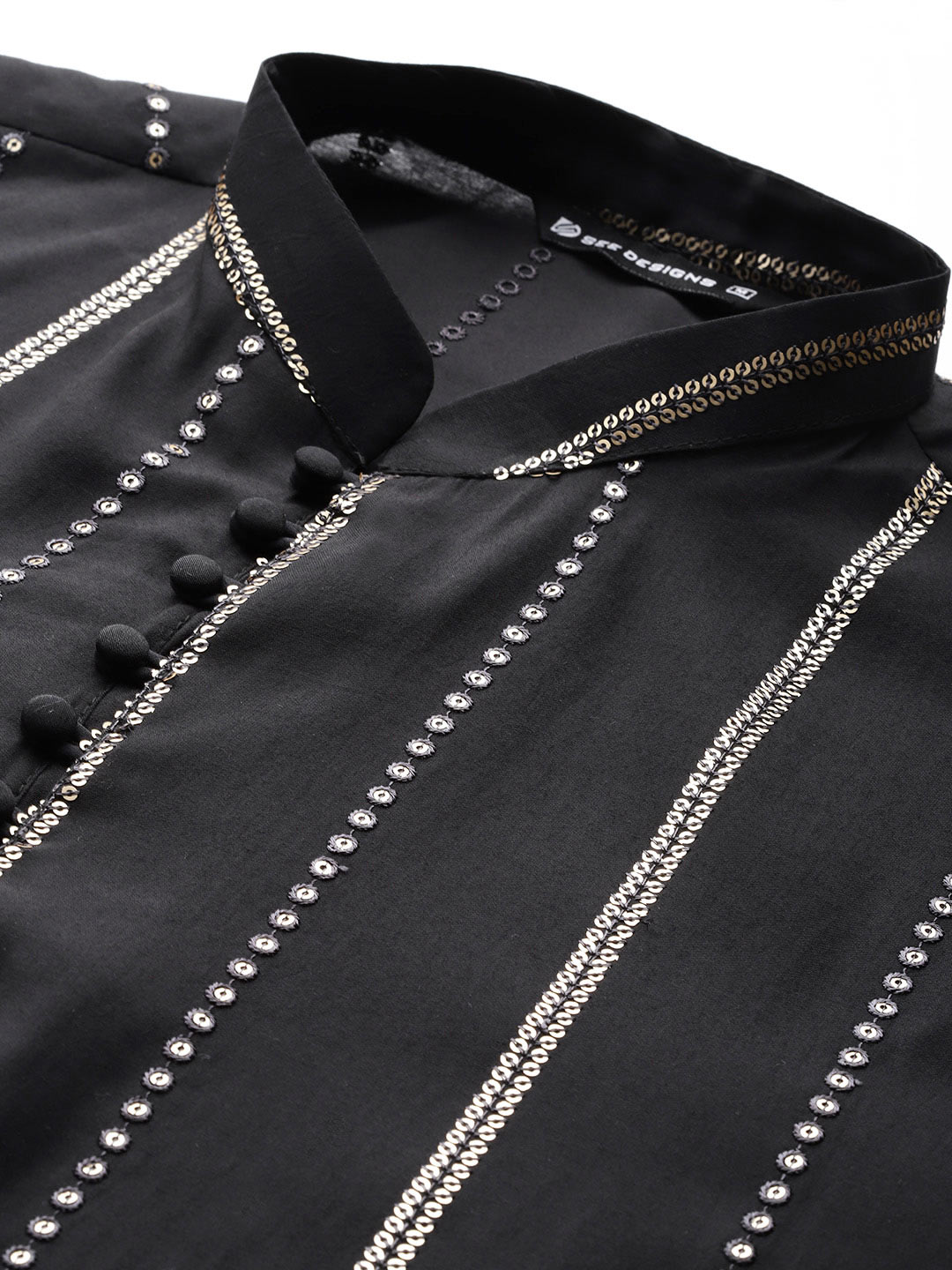 Men's Black & Gold Sequined Chanderi Silk Kurta