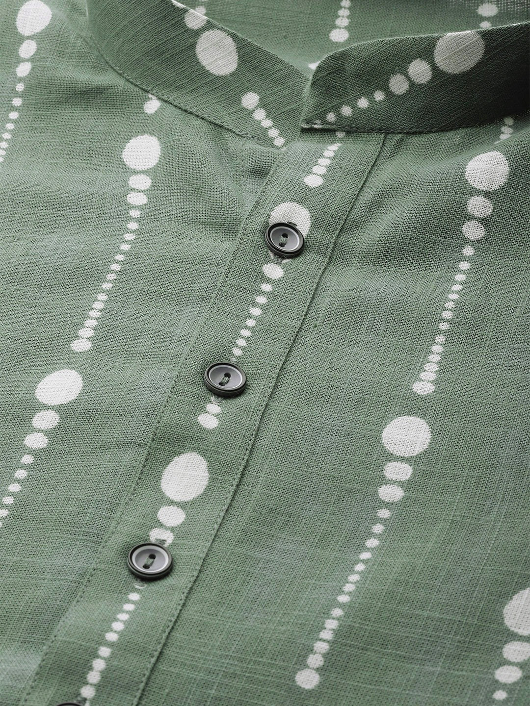 Green And White Printed Straight Kurta With Pyjama
