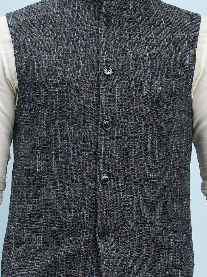 Solid Handwoven Pure Cotton Nehru Jacket