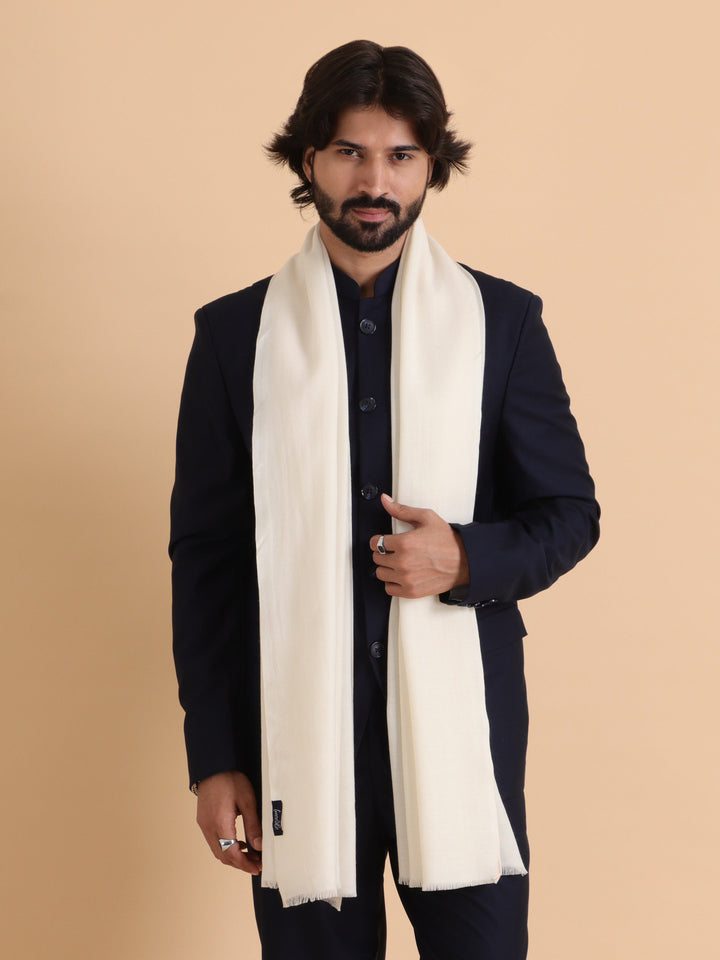 Tweedle Men’s Plain Woollen Stole / Scarf / Muffler– White