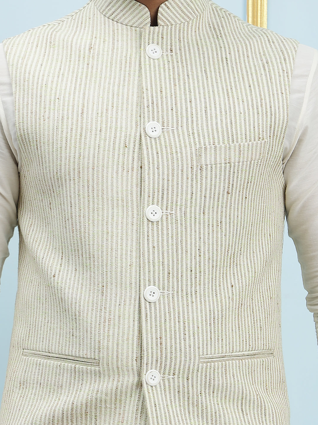 Pure Silk Straight Kurta & Pyjama Set with Handwoven Nehru Jacket