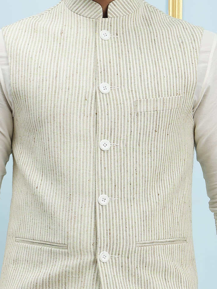Pure Silk Straight Kurta & Pyjama Set with Handwoven Nehru Jacket