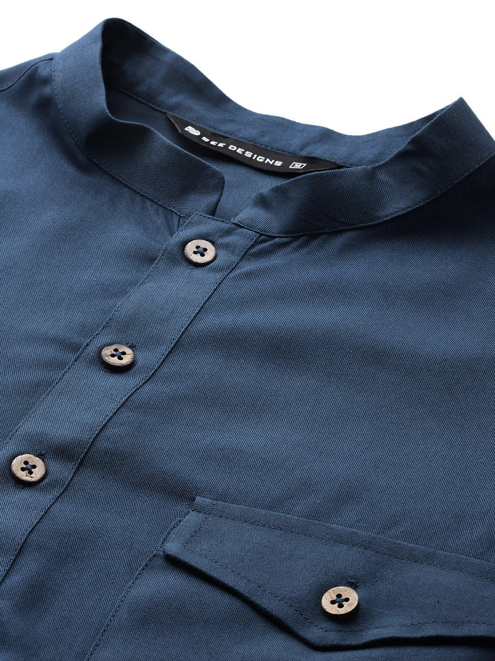 Men's Blue Rayon Solid Pathani Set