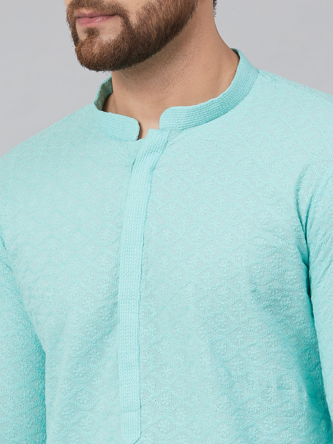 Lime Green Chikankari Embroidered Woven Design Straight Kurta With Pyjama
