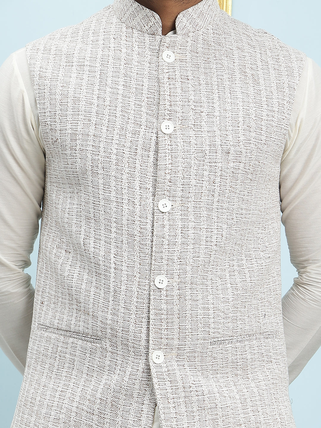 Solid Handwoven Pure Cotton Nehru Jacket