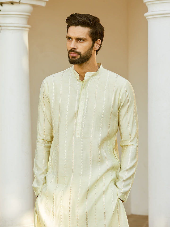 Sequins Embroidered Pure Chanderi Silk Straight Kurta with Pyjama