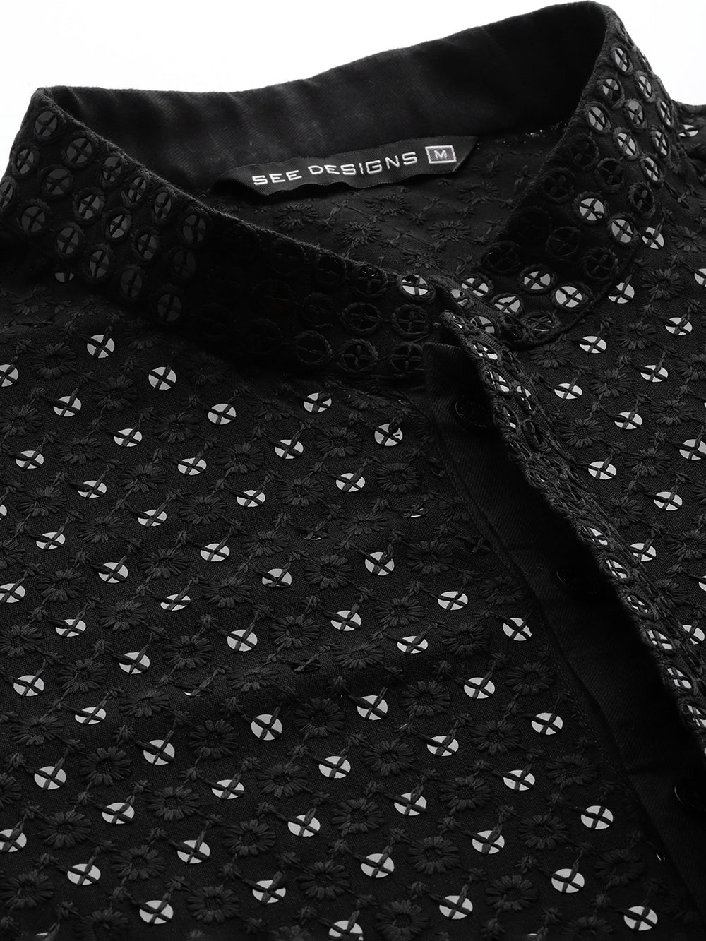 Sequins Embroidered Rayon Kurta With pyjama – Black