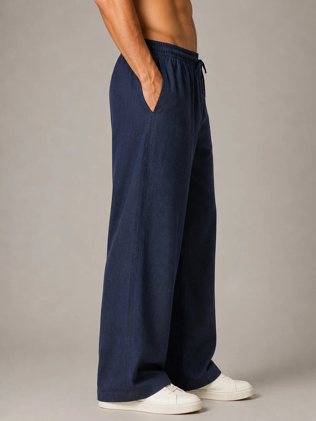 See Designs Men's Flare Linen Pyjama Relaxed Fit Drawstring Lounge Pants