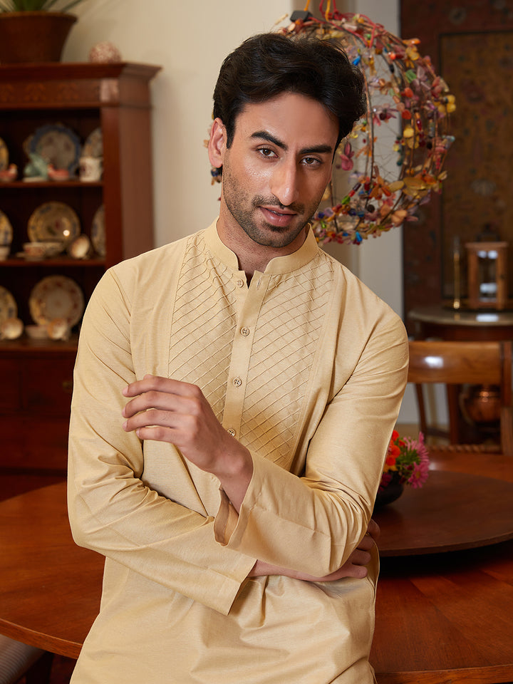 Pintuck Yoke Cotton Silk Straight Kurta