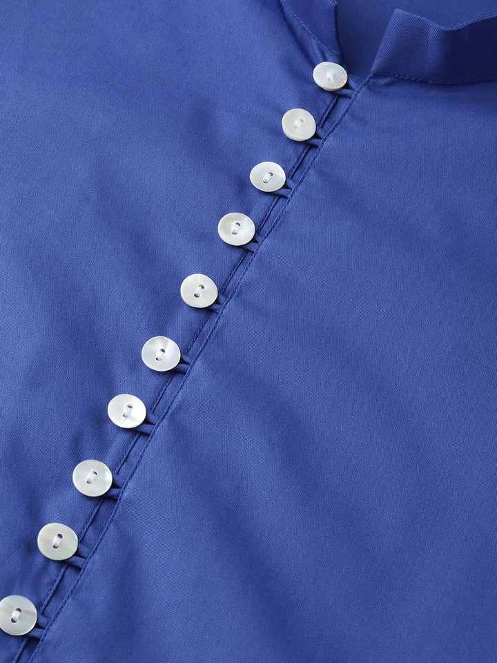 Royal Blue Solid Asymmetrical Kurta With Pyjama
