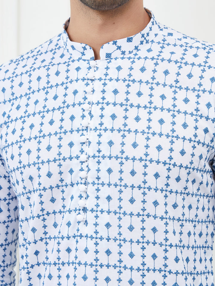 Embroidered Pure Cotton Straight Kurta with Pyjama