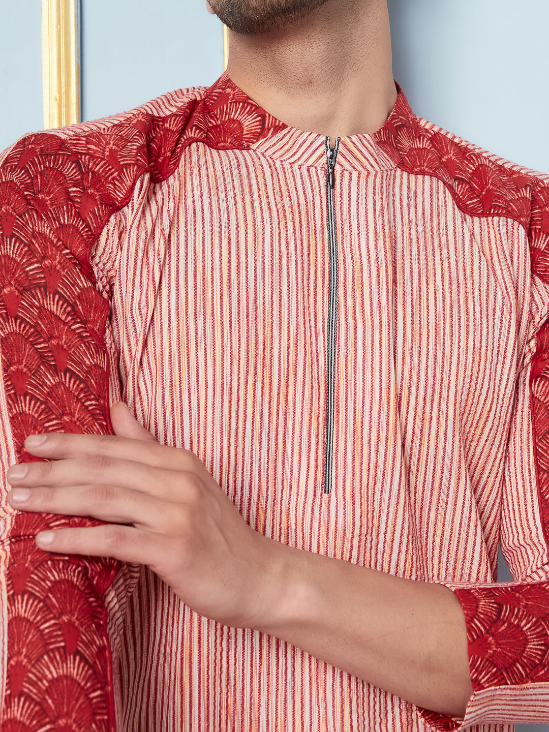 Multi Woven Striped Straight Kurta With Pyjama