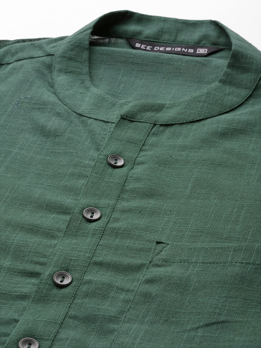 Men Green  Cotton  Straight Kurta with Slub Effect With Pyjama