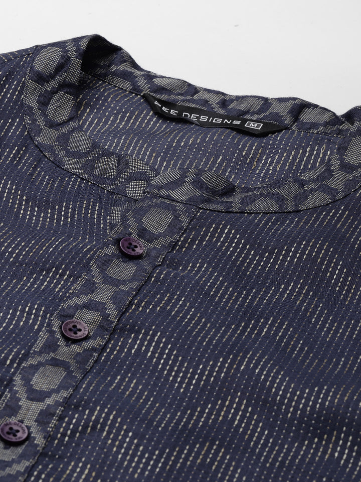 Men Blue & Beige Woven Design Thread Work Kurta With Pyjama