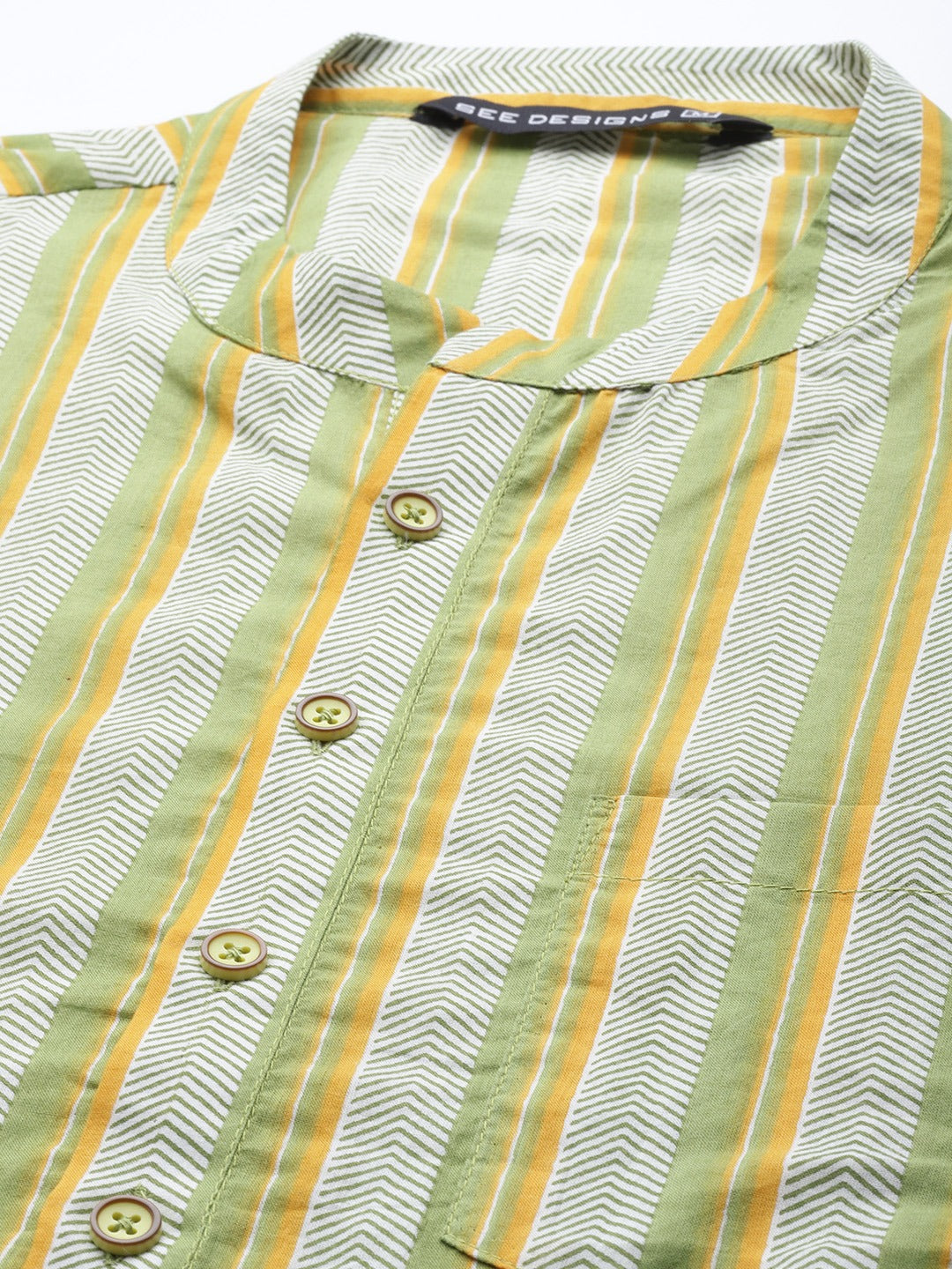 Yellow And White Printed Straight Kurta