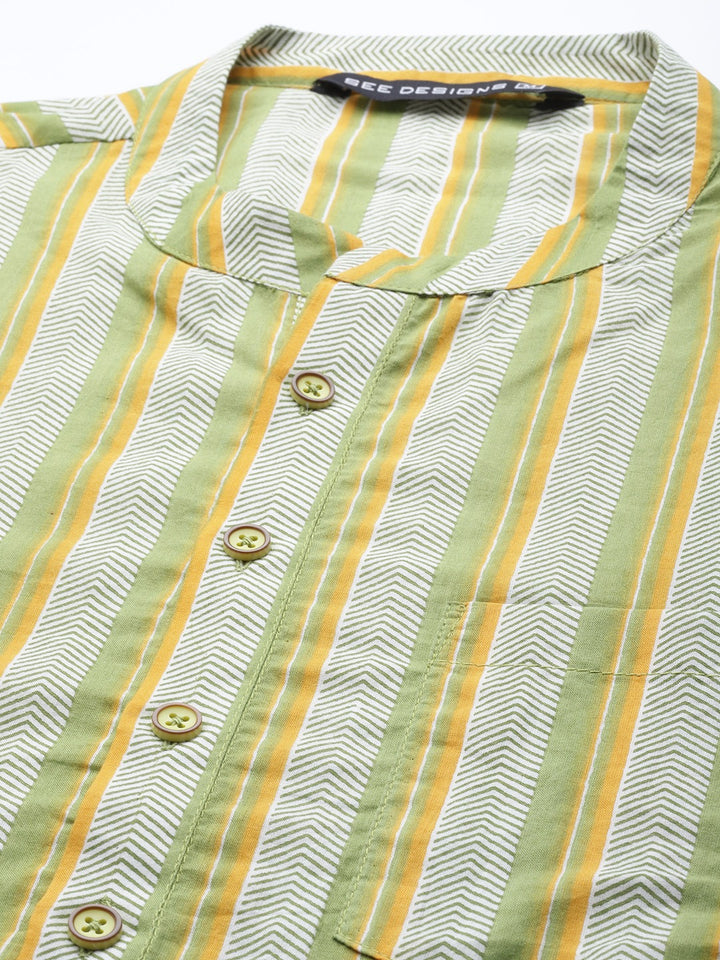 Yellow And White Printed Straight Kurta