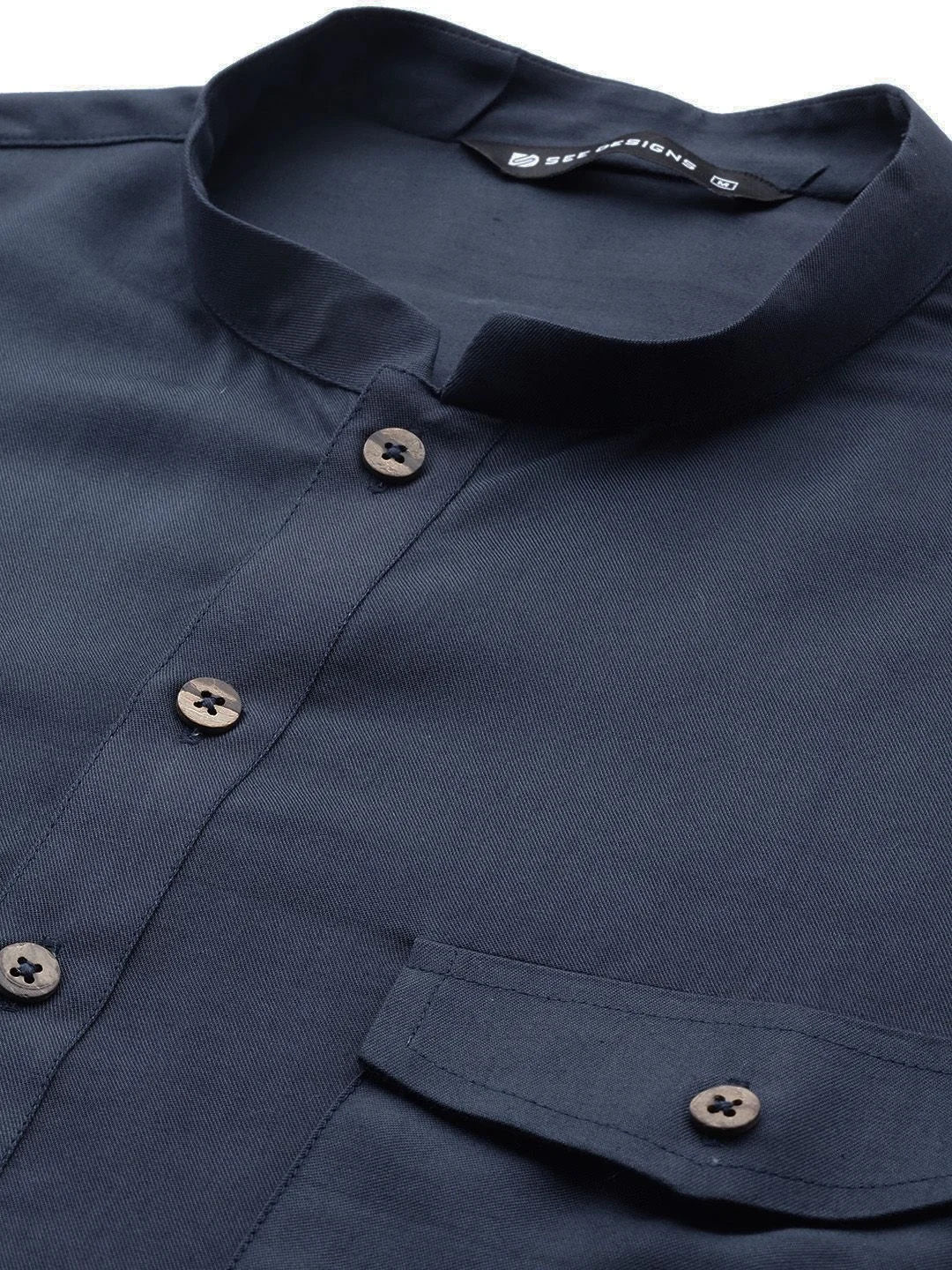 Men's Navy Blue Rayon Solid Pathani Set