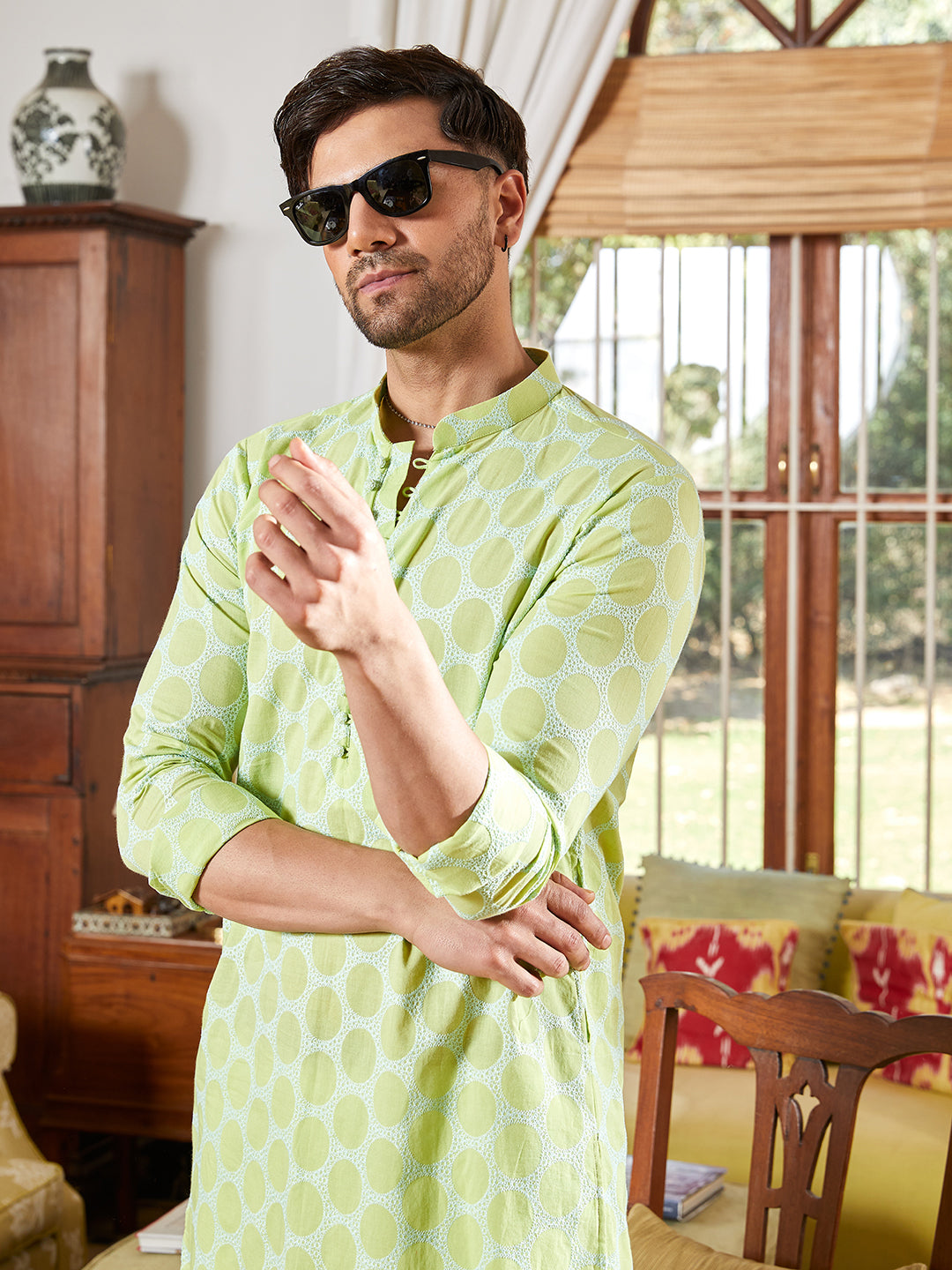 Embroidered Pure Cotton Straight Kurta with Pyjama