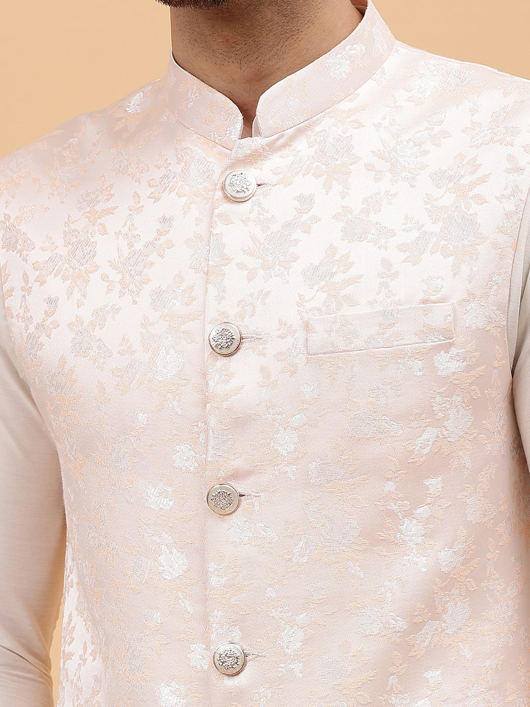 Pure Silk Kurta & Pyjama with Woven Jacquard Nehru Jacket